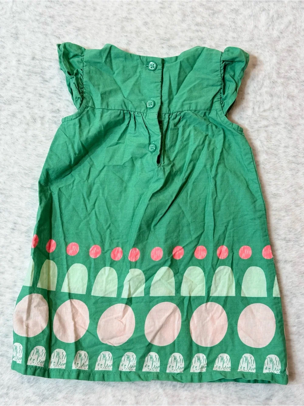 Gymboree Baby Girl Green Geometric Flutter Sleeve Dress 12-18M Cotton Retro